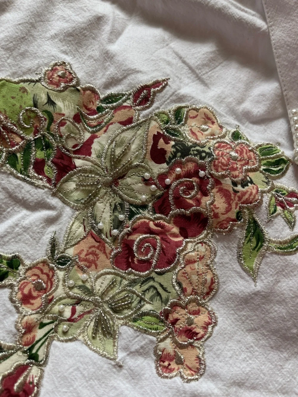 Vintage costal cowgirl button down shirt blouse pearls floral embellished beaded